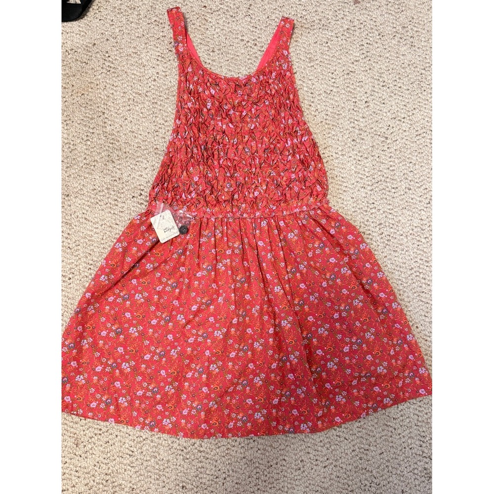 NWT Free People Petunia Mini Overall Dress Pink Poppy Combo Floral Smocked XS - Picture 2 of 15
